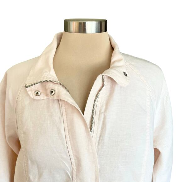 Chico's Pale Peach Linen Duster Jacket Eyelet Detail Sz 12 / LARGE Spring Summer - Picture 2 of 10